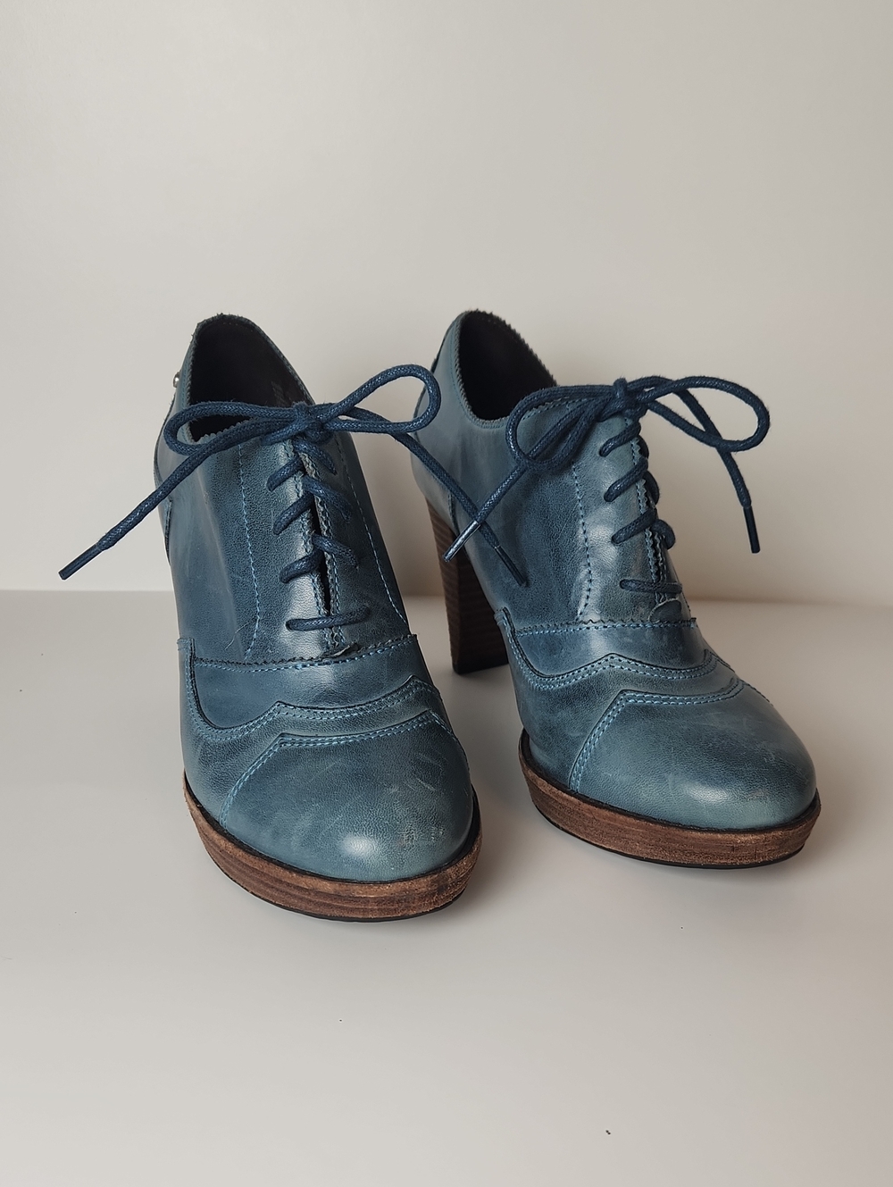 Rockport Blue Leather Lace-Up Platform Heeled Oxfords Size